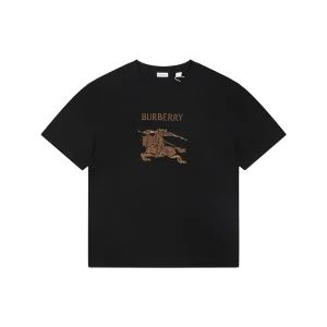 Burberry Equestrian Knight Embroidered Cotton T-Shirt Black Front view