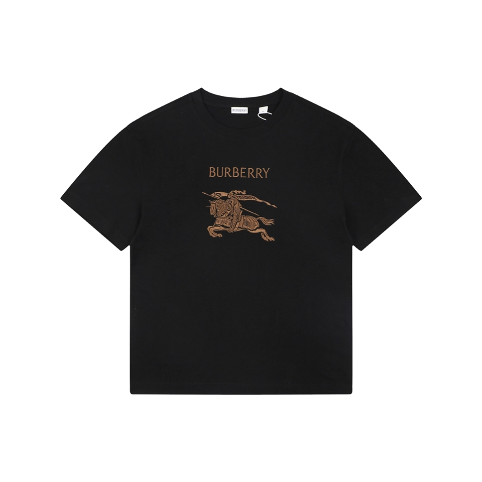 Burberry Equestrian Knight Embroidered Cotton T-Shirt Black Front view
