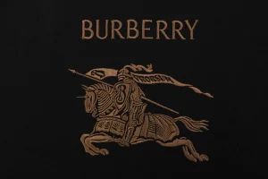 Burberry Equestrian Knight Embroidered Cotton T-Shirt Black Front Print