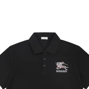 Burberry Knight Logo Embroidered Cotton Polo T-Shirt Black
