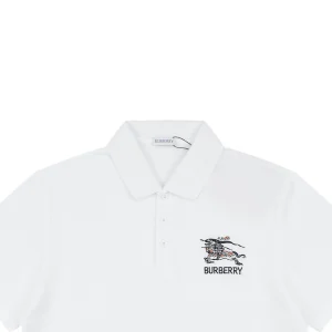 Burberry Knight Logo Embroidered Cotton Polo T-Shirt White