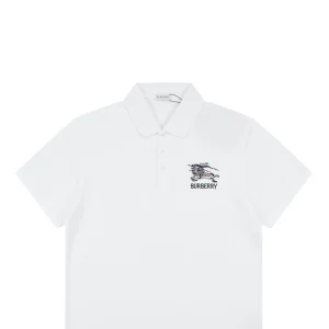 Burberry Knight Logo Embroidered Cotton Polo T-Shirt White