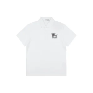 Burberry Knight Logo Embroidered Cotton Polo T-Shirt White Front view