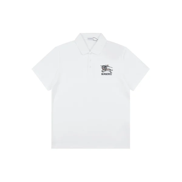 Burberry Knight Logo Embroidered Cotton Polo T-Shirt White Front view