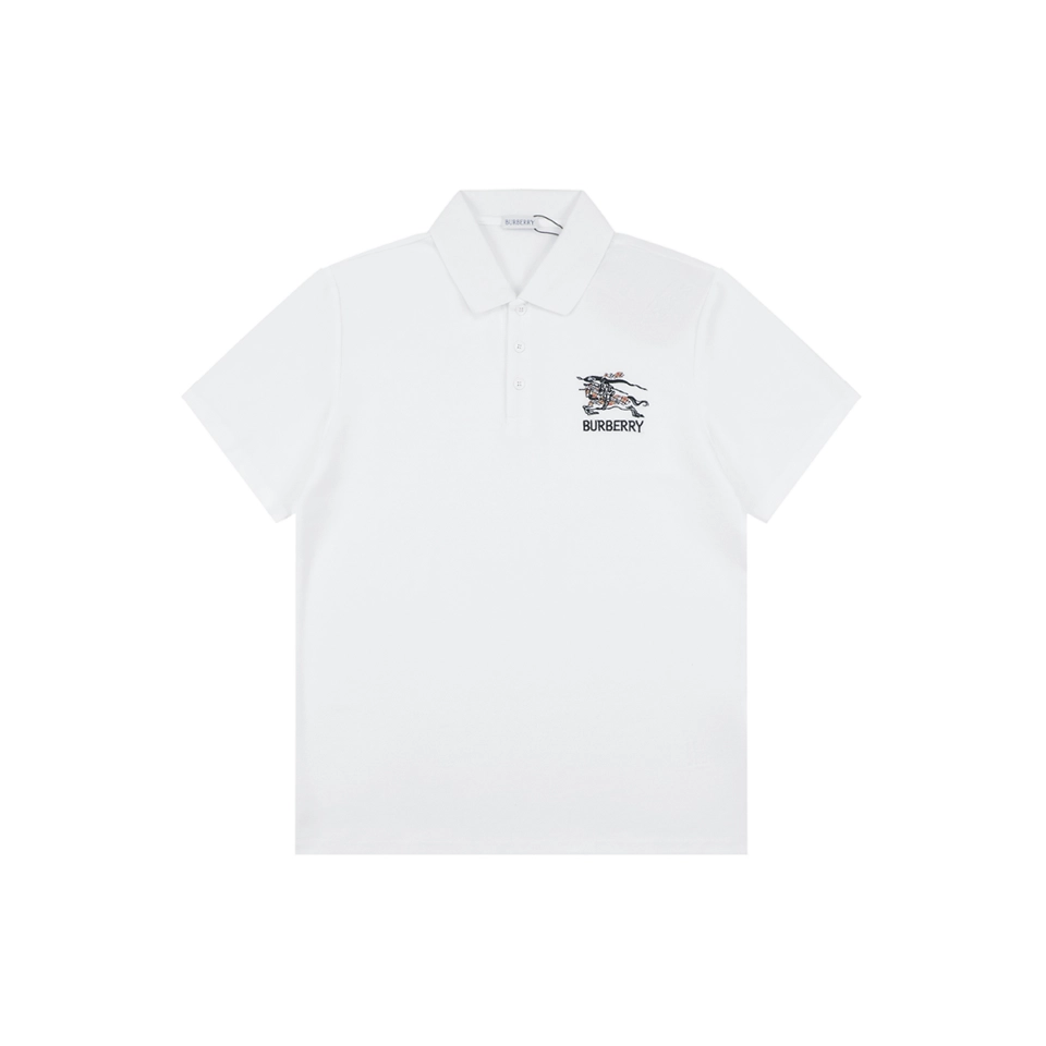 Burberry Knight Logo Embroidered Cotton Polo T-Shirt White Front view