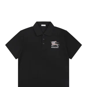 Burberry Knight Logo Embroidered Cotton Polo T-Shirt Black