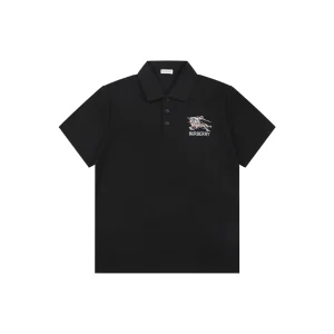 Burberry Knight Logo Embroidered Cotton Polo T-Shirt Black Front view