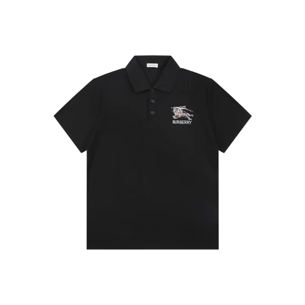 Burberry Knight Logo Embroidered Cotton Polo T-Shirt Black Front view