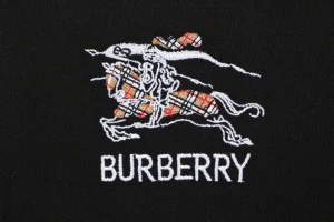 Burberry Knight Logo Embroidered Cotton Polo T-Shirt Black Brand
