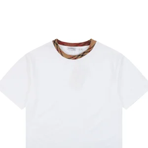 Burberry Vintage Check Collar Cotton T-Shirt White