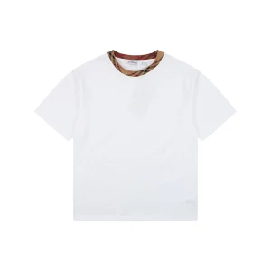 Burberry Vintage Check Collar Cotton T-Shirt White Front view