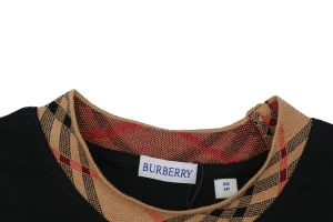Burberry Vintage Check Collar Cotton T-Shirt Black Collar