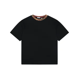 Burberry Vintage Check Collar Cotton T-Shirt Black Front view