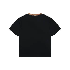 Burberry Vintage Check Collar Cotton T-Shirt Black Back view