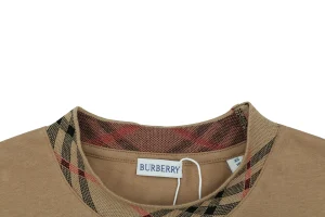 Burberry Vintage Check Collar Cotton T-Shirt Brown Collar