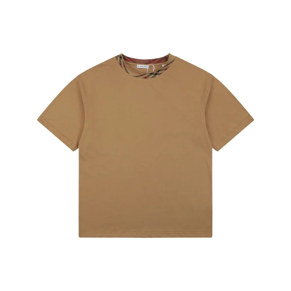 Burberry Vintage Check Collar Cotton T-Shirt Brown Front view