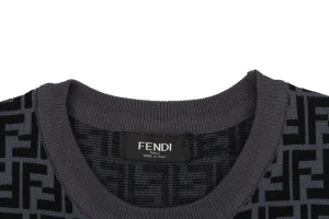Fendi All-Over FF Jacquard Knit T-Shirt Collar