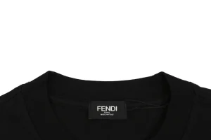 Fendi Multicolor FF Embroidery Cotton T-Shirt Black Collar