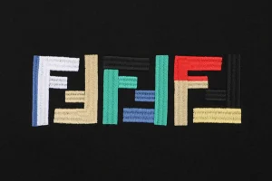 Fendi Multicolor FF Embroidery Cotton T-Shirt Black Front Print