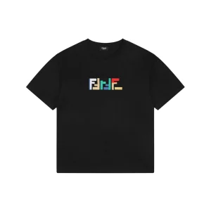 Fendi Multicolor FF Embroidery Cotton T-Shirt Black Front view