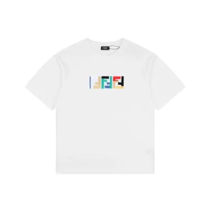 Fendi Multicolor FF Embroidery Cotton T-Shirt White Front view