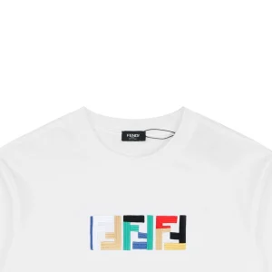 Fendi Multicolor FF Embroidery Cotton T-Shirt White