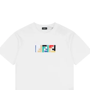 Fendi Multicolor FF Embroidery Cotton T-Shirt White