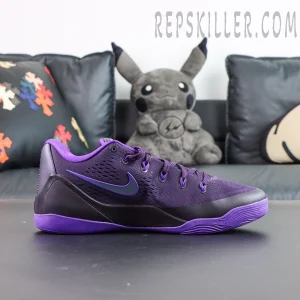 Kobe 9 EM Low Protro Purple Dynasty lateral view with mesh upper and Swoosh