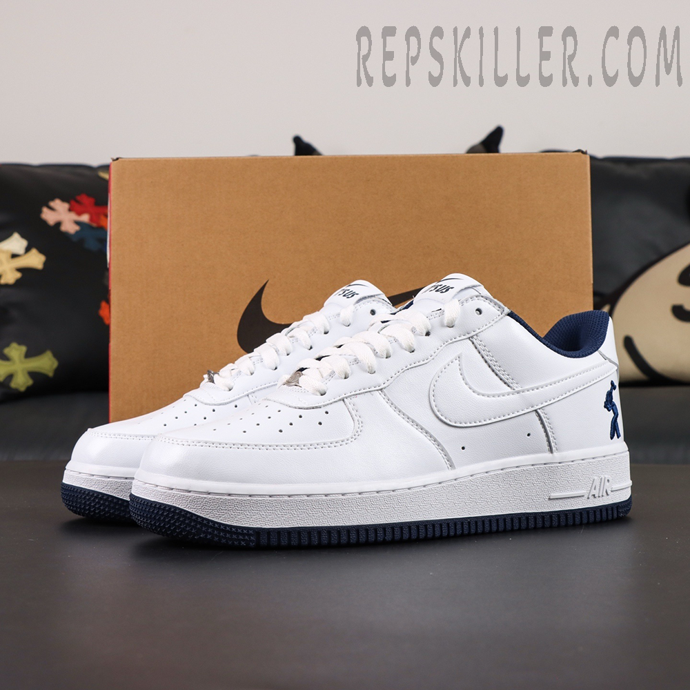 Nike Air Force 1 Low white upper with box display highlighting clean collaboration design