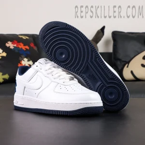 Lil Yachty x Nike Air Force 1 Low “Concrete Boys” white navy colorway full view with dark outsole