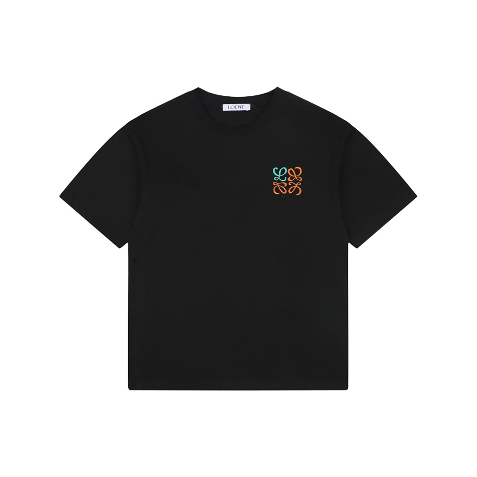 Loewe Green Orange Anagram Embroidered Logo T-Shirt Black Front view