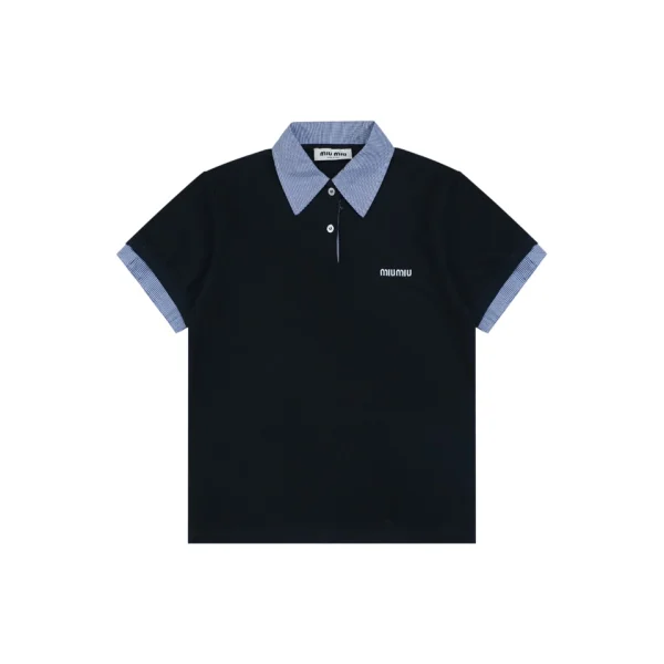 Miu Miu Layered Check Collar Polo Shirt Front view