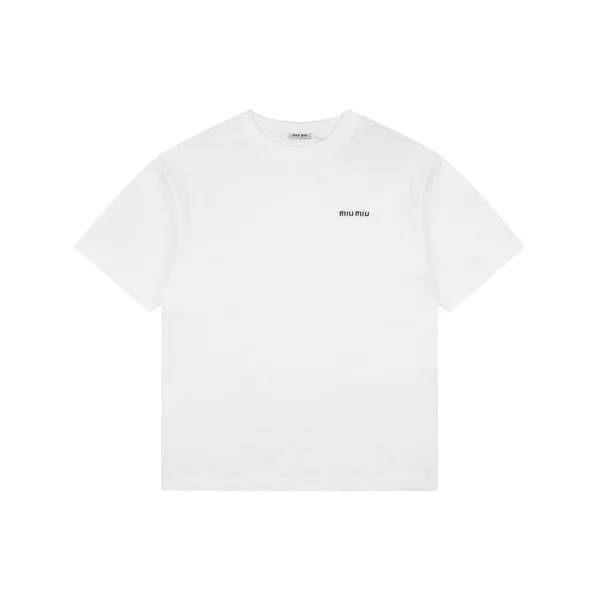 Miu Miu Mini Logo Embroidered T-Shirt White Front view
