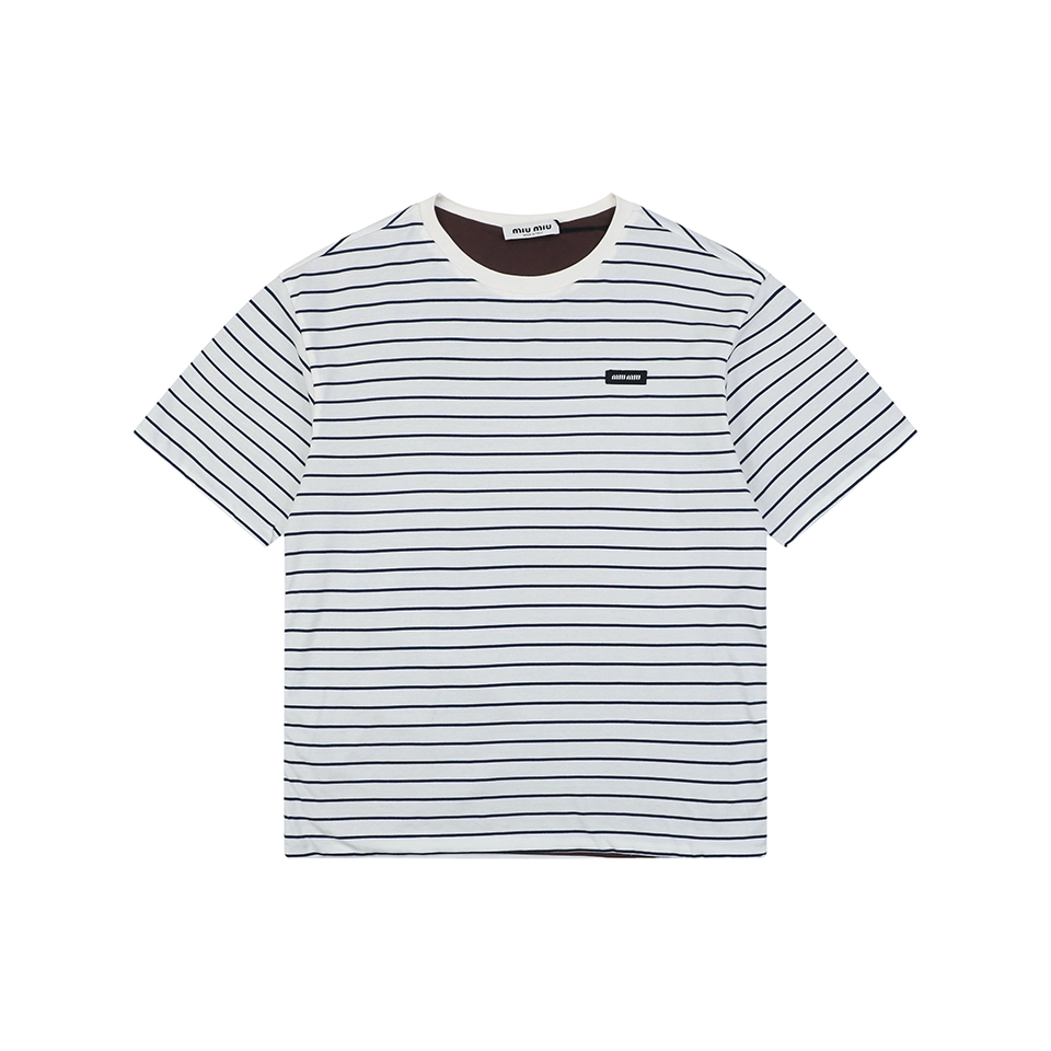 Miu Miu Reversible Striped Cotton T-Shirt Front view