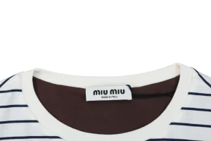 Miu Miu Reversible Striped Cotton T-Shirt Collar