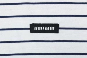Miu Miu Reversible Striped Cotton T-Shirt Brand label