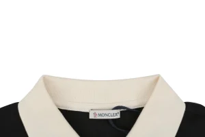 Moncler Contrast Collar Signature Embroidery Cotton Piqué Polo Shirt Black Collar