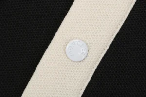 Moncler Contrast Collar Signature Embroidery Cotton Piqué Polo Shirt Black Button