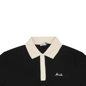 Moncler Contrast Collar Signature Embroidery Cotton Piqué Polo Shirt Black