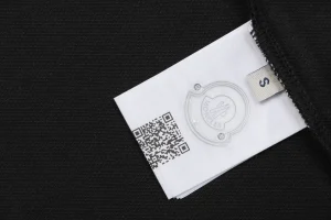 Moncler Contrast Collar Signature Embroidery Cotton Piqué Polo Shirt Black Wash label