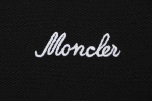 Moncler Contrast Collar Signature Embroidery Cotton Piqué Polo Shirt Black Brand