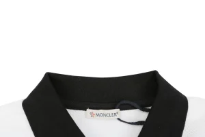 Moncler Contrast Collar Signature Embroidery Cotton Piqué Polo Shirt White Collar