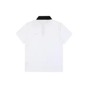 Moncler Contrast Collar Signature Embroidery Cotton Piqué Polo Shirt White Back view