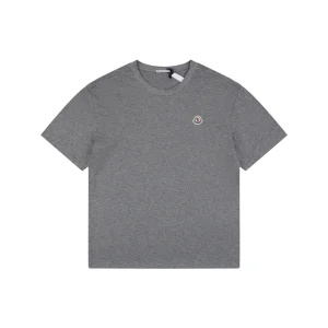 Moncler Logo Patch Cotton T-Shirt Grey Front view