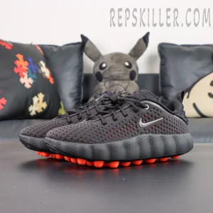 Nike Mind 002 Black Hyper Crimson lateral view with perforated upper