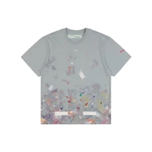 Off-White Grey Galaxy Paint Splatter Arrow Graphic T-Shirt Front view