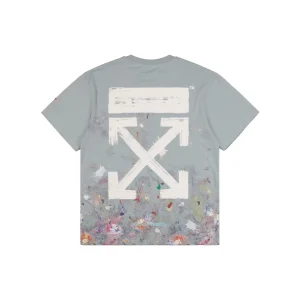 Off-White Grey Galaxy Paint Splatter Arrow Graphic T-Shirt