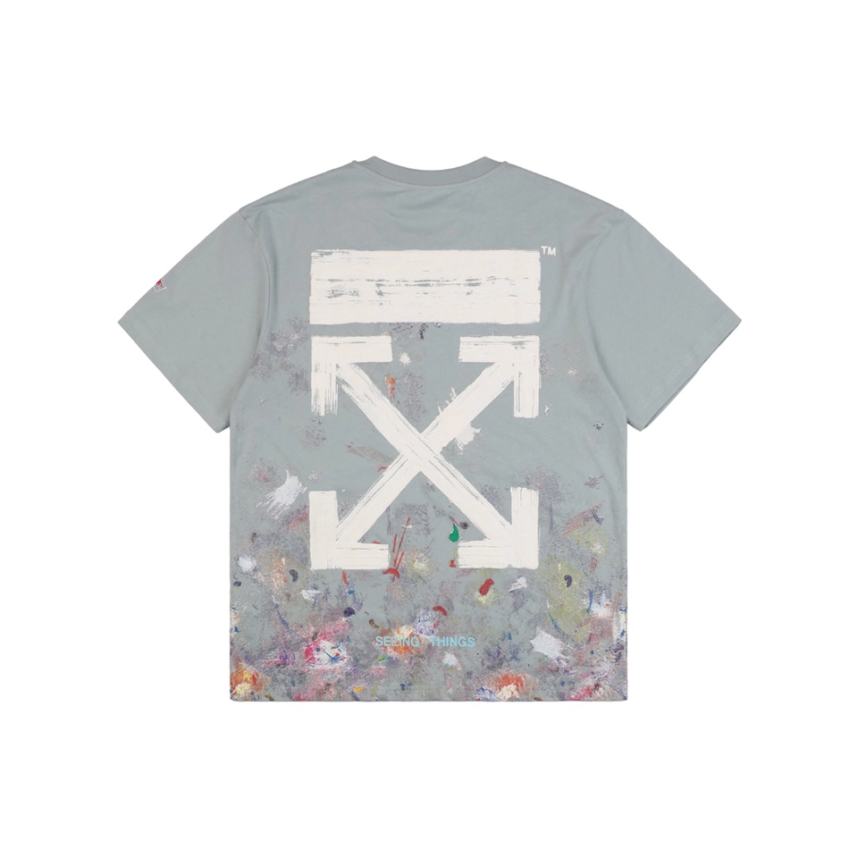 Off-White Grey Galaxy Paint Splatter Arrow Graphic T-Shirt