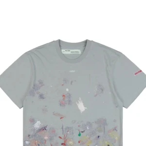 Off-White Grey Galaxy Paint Splatter Arrow Graphic T-Shirt