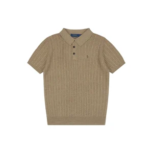 Ralph Lauren Cable Knit Polo T-Shirt Brown Front view